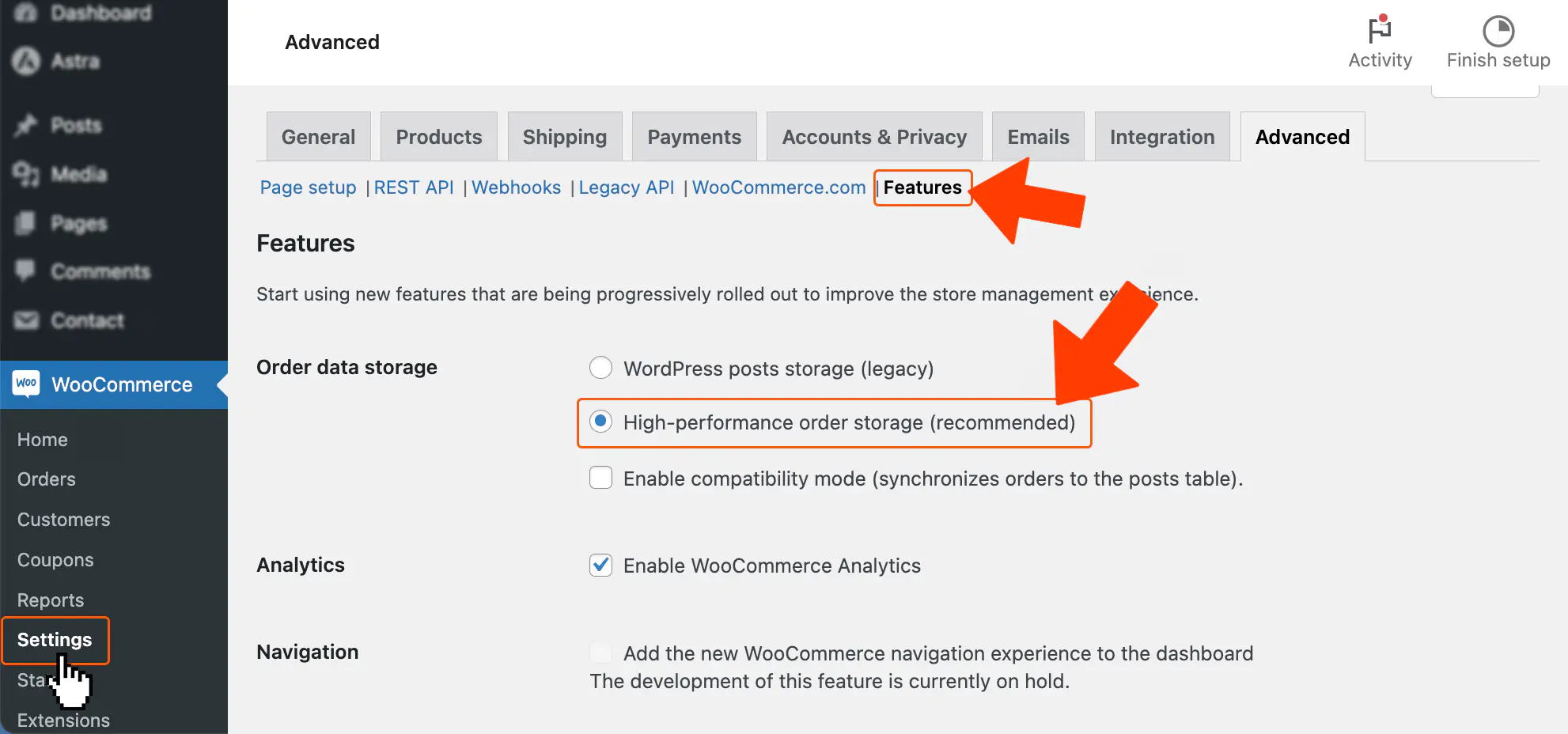 WooCommerce High-Performance Order Storage settings