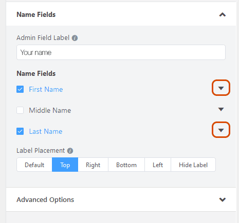 Opciones para personalizar un campo del formulario