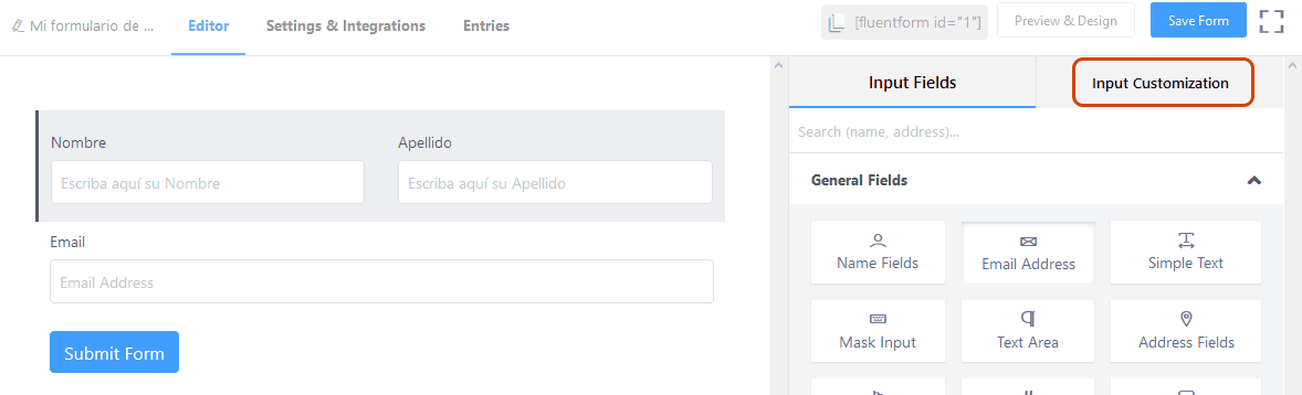 Customize Email Field Form