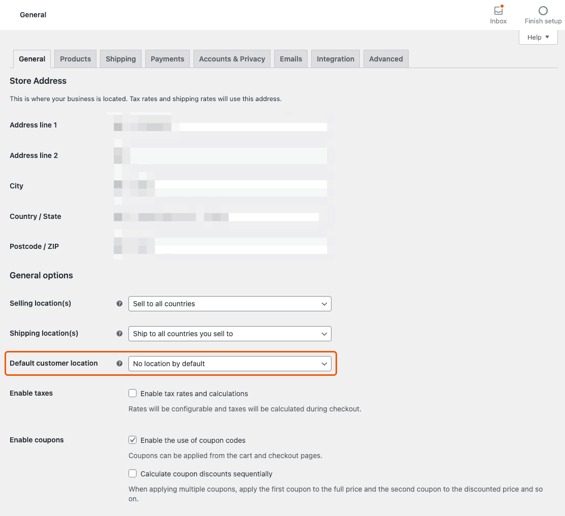 Woocommerce Default Customer Location